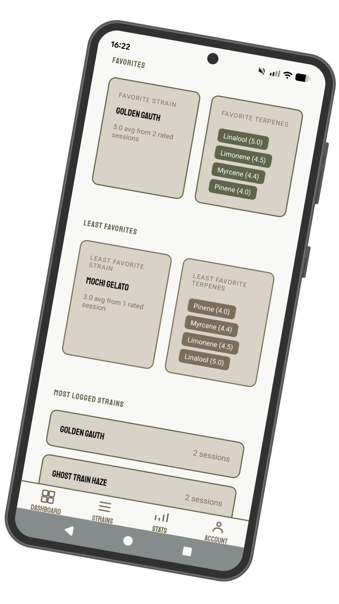 Strain Tracker app interface